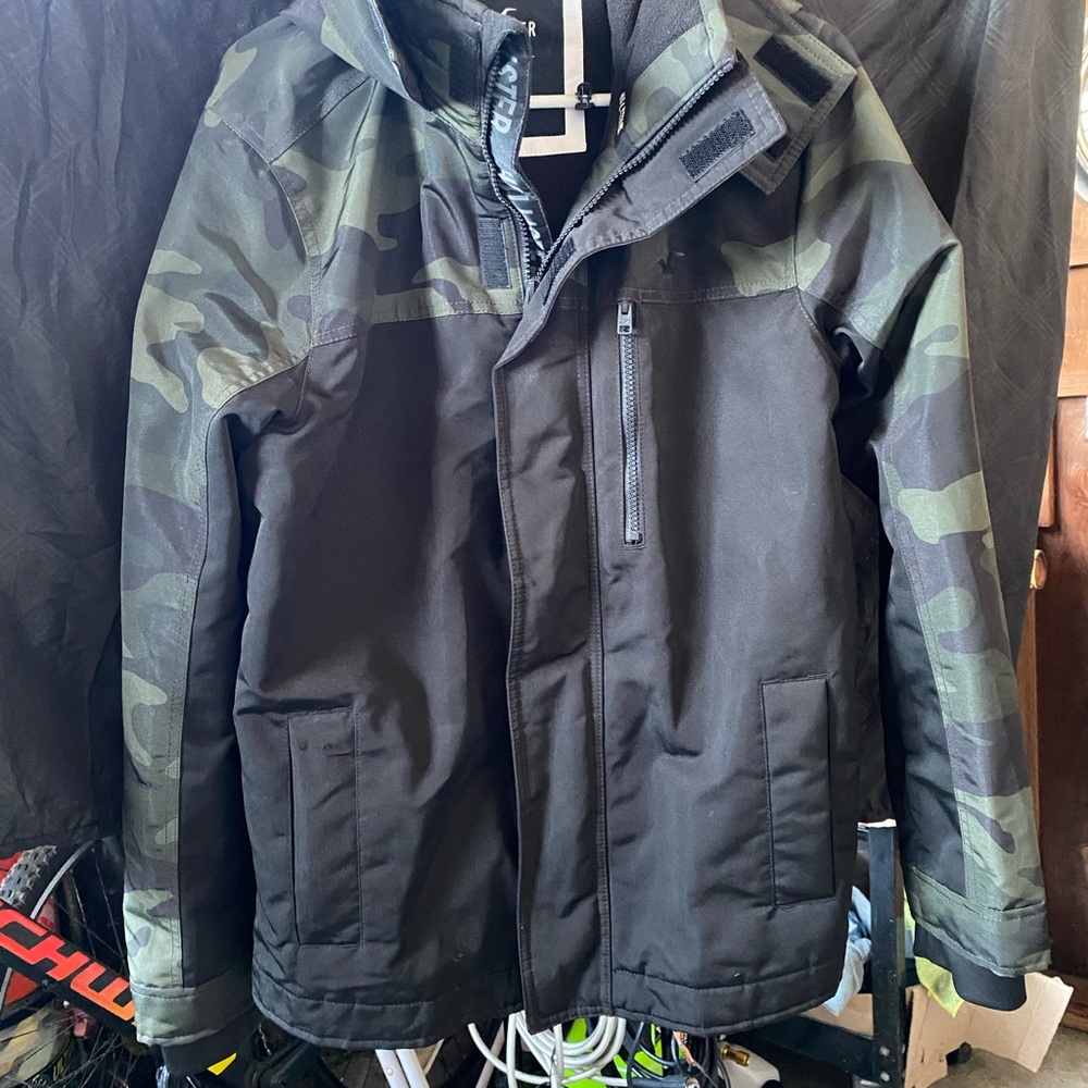 Hollister Black and Green Camouflage Field Jacket
